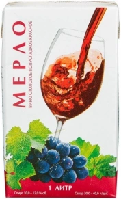 Вино Мерло полусладкое, Винзавод Юровский, 1 л